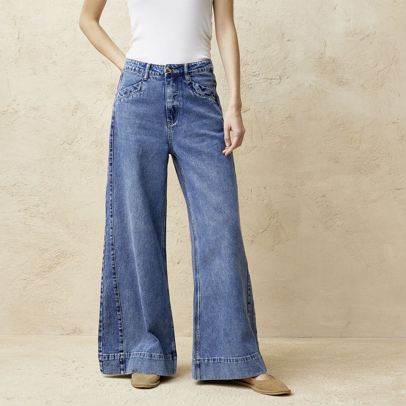 BASEMENT - Jeans Wide Leg Tiro Alto Mujer Basement