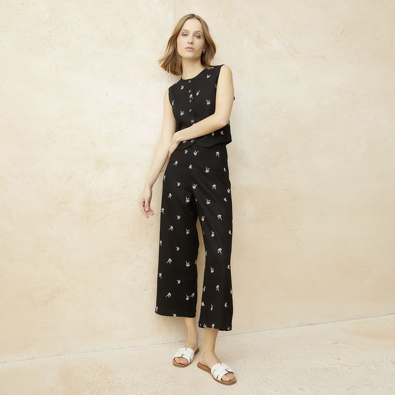 BASEMENT - Pantalón Wide Leg Tiro Alto Mujer Basement