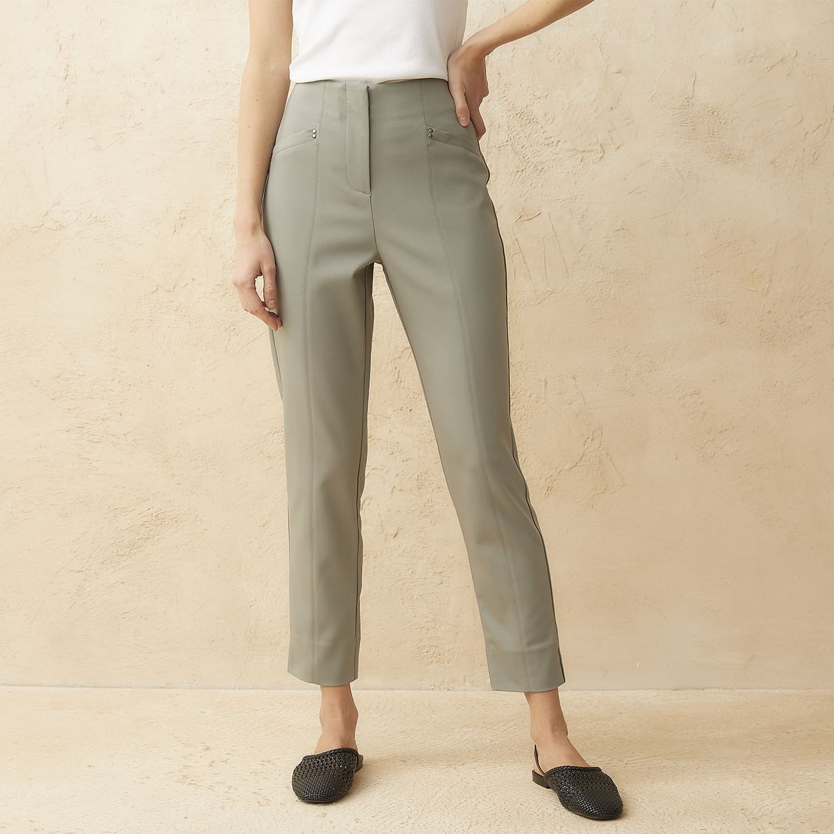 BASEMENT - Pantalón Sastre Slim Fit Tiro Alto Mujer Basement