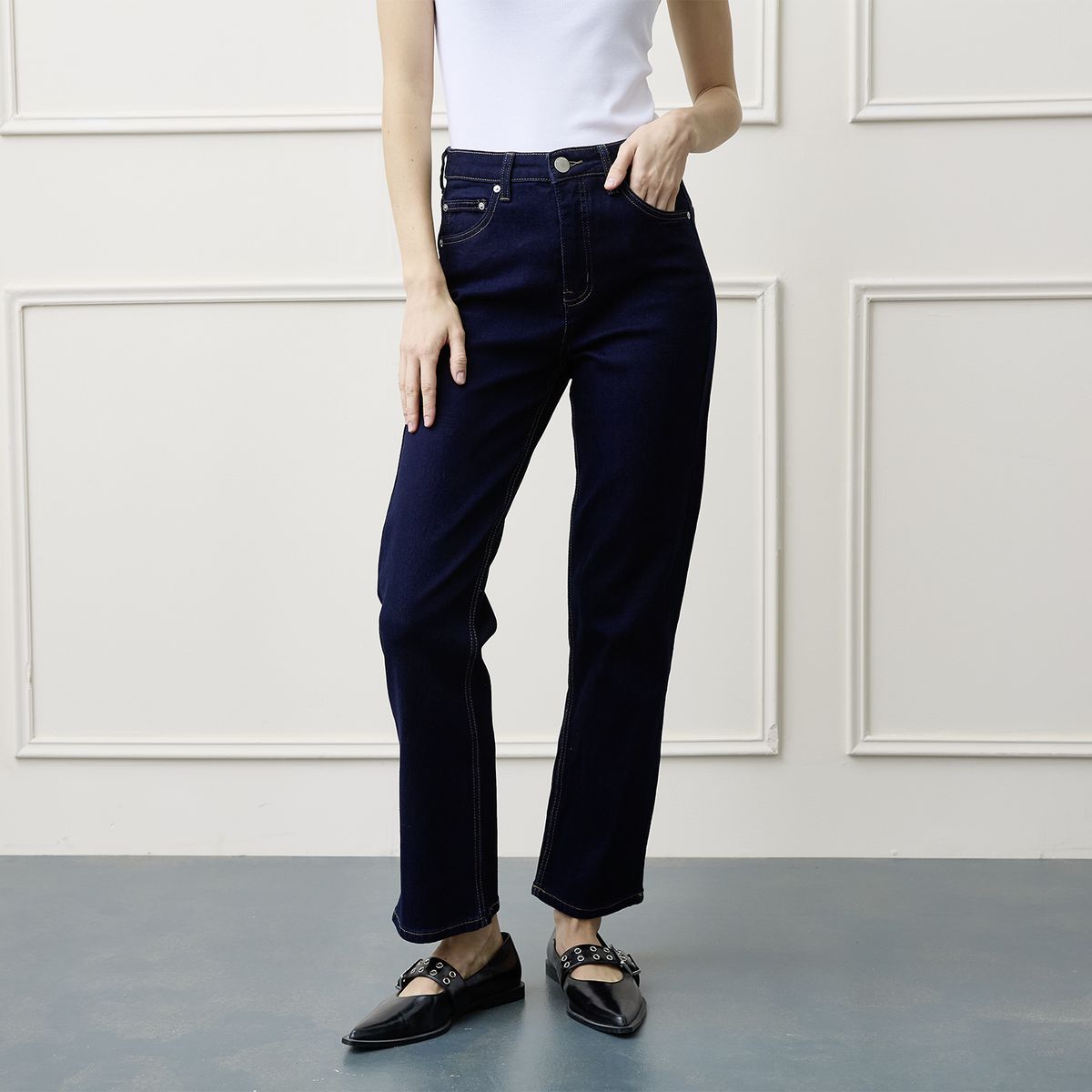 BASEMENT - Jeans Straight Tiro Alto Mujer Basement