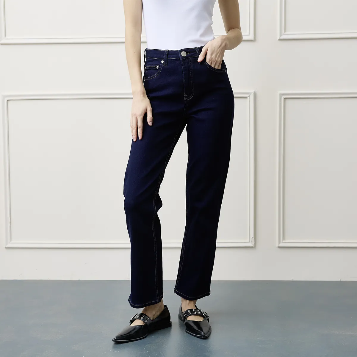 BASEMENT - Jeans Straight Tiro Alto Mujer Basement