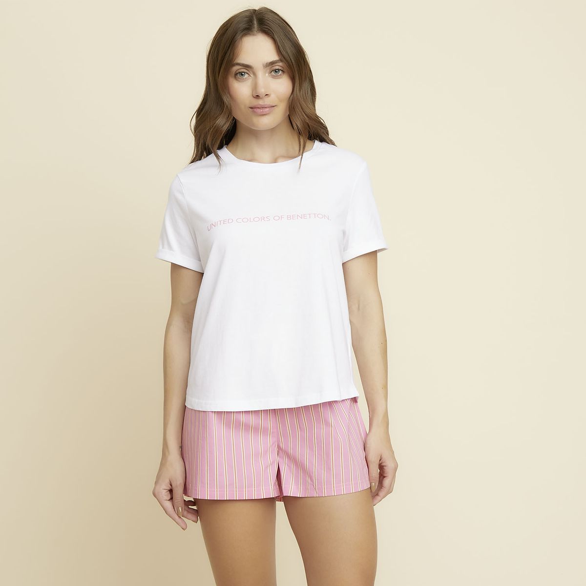 BENETTON - Pijama Polera + Short Algodón  Mujer en Caja Benetton