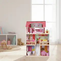 SCOOP - Casa Muñecas Madera Con Muebles 15 Pcs 74 Cms