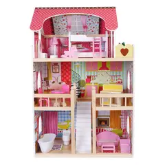 SCOOP - Casa Muñecas Madera Con Muebles 15 Pcs 74 Cms