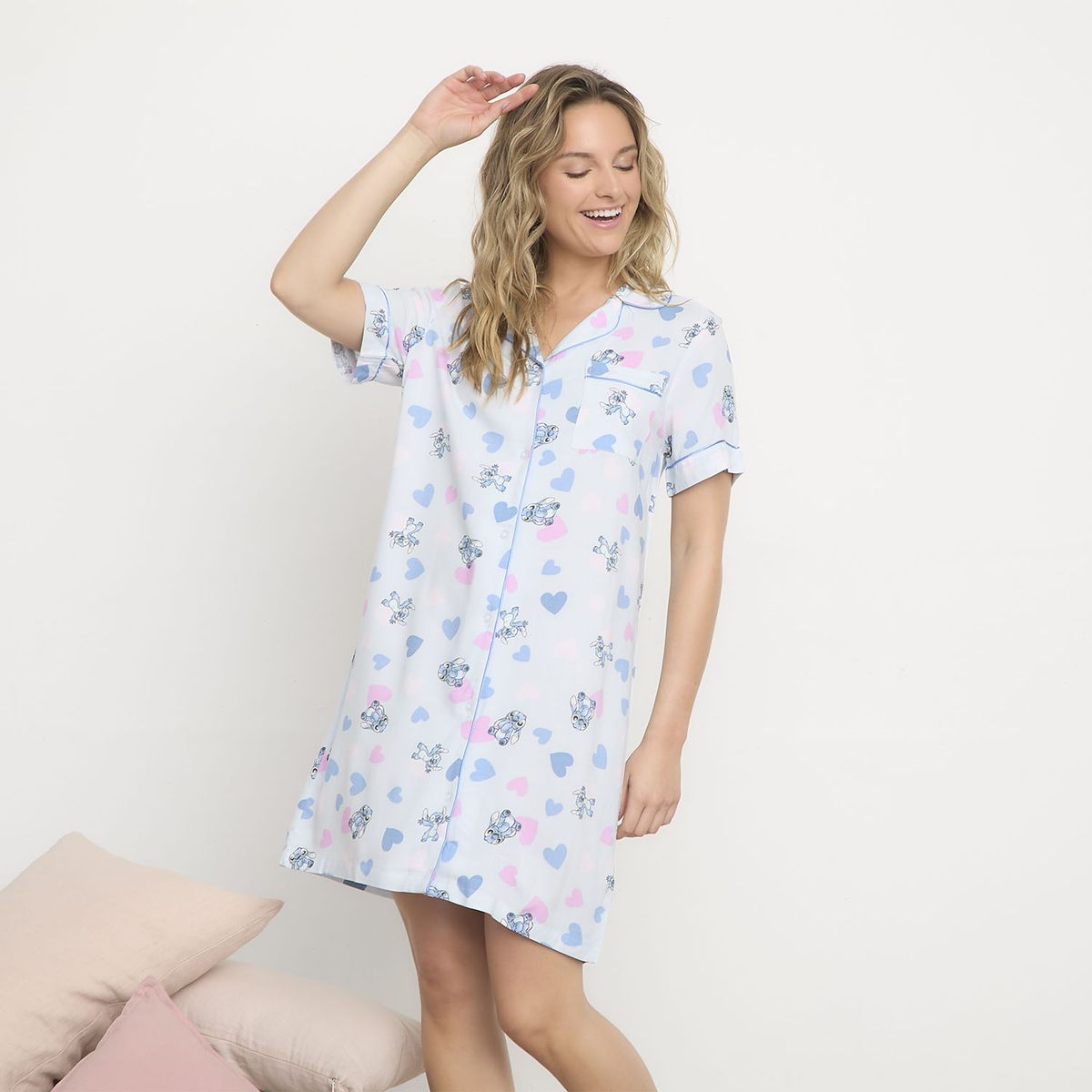 DISNEY - Camisa De Dormir Algodón Stitch Mujer Disney