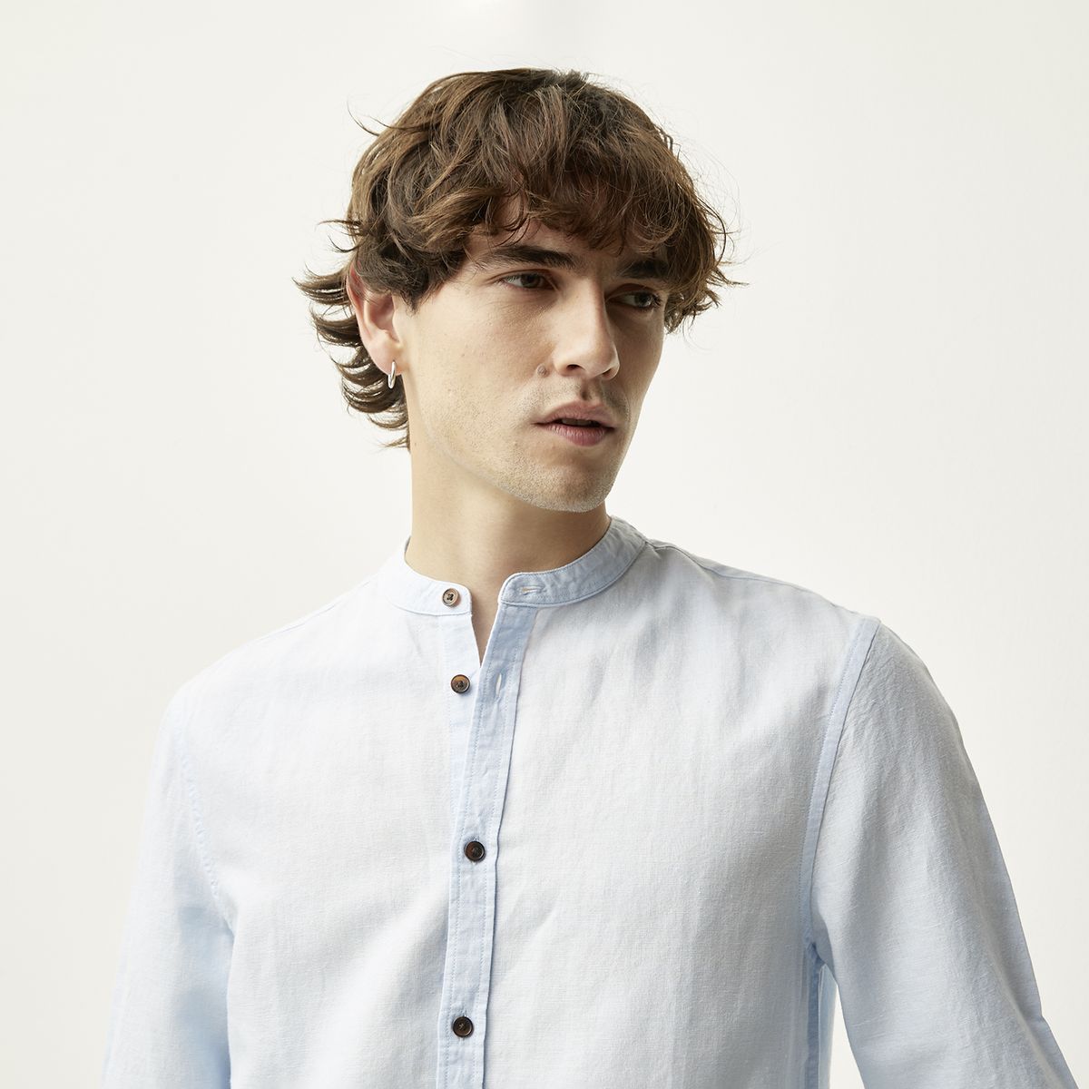 BASEMENT - Camisa Casual Manga Larga Lino Hombre Basement