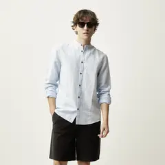 BASEMENT - Camisa Casual Manga Larga Lino Hombre
