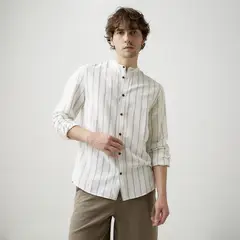 BASEMENT - Camisa Casual Manga Larga Lino Hombre