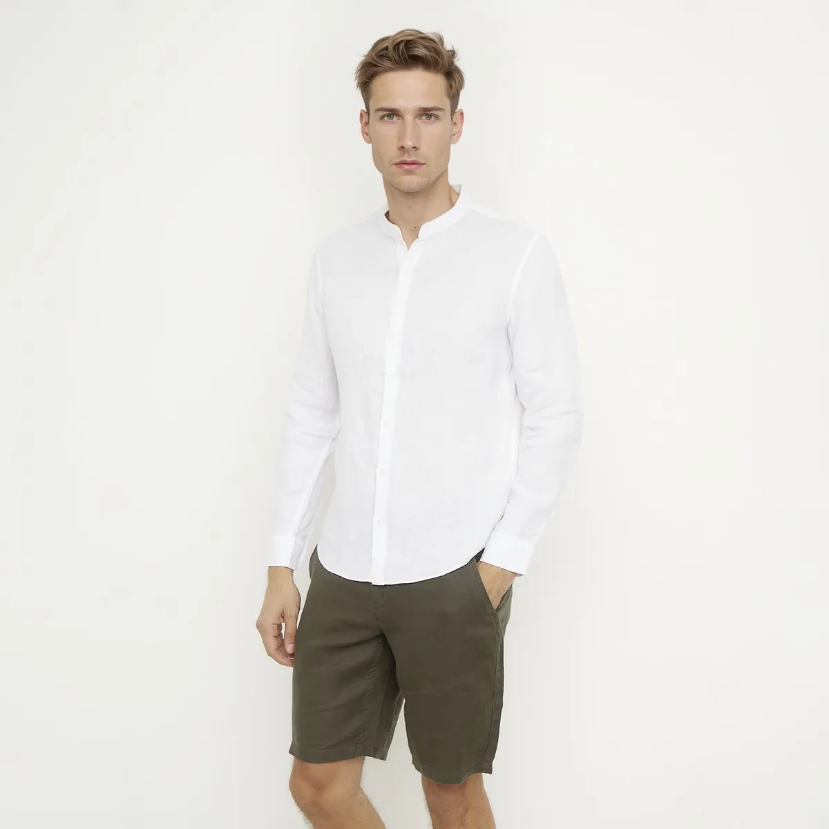 WOLF&HANK - Camisa Casual Manga Larga Lino Hombre Wolf&Hank