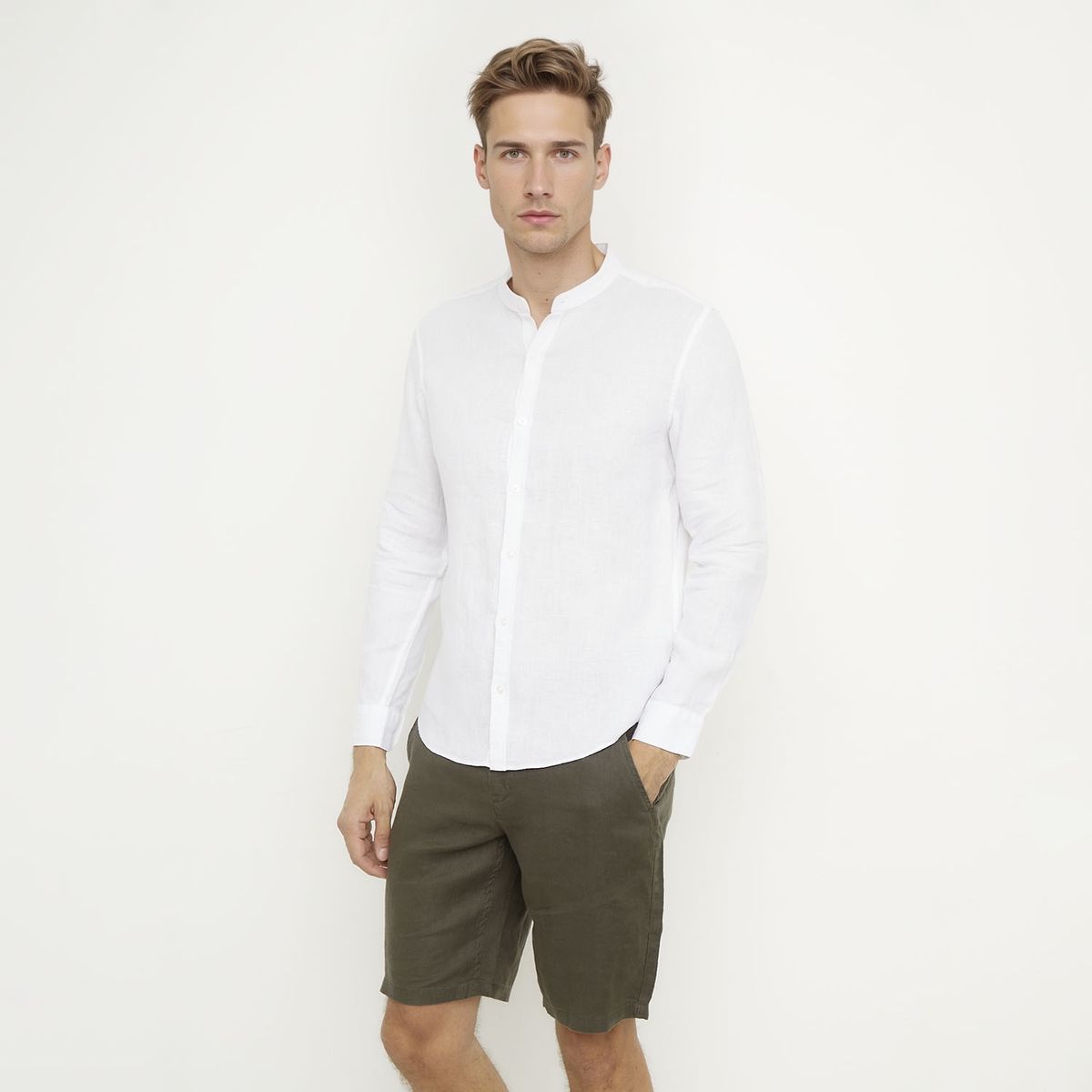 WOLF&HANK - Camisa Casual Manga Larga Lino Hombre Wolf&Hank