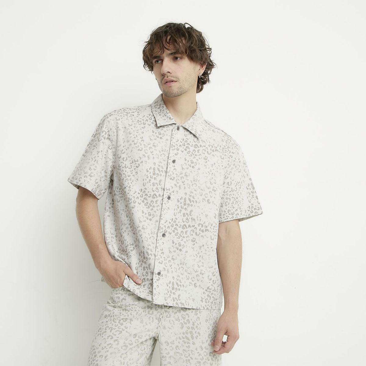 BASEMENT - Camisa Casual Manga Corta Algodón Hombre Basement