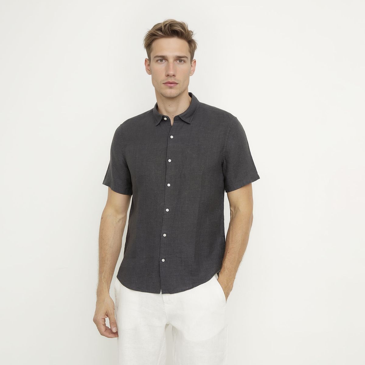 WOLF&HANK - Camisa Casual Manga Corta Lino Hombre Wolf&Hank