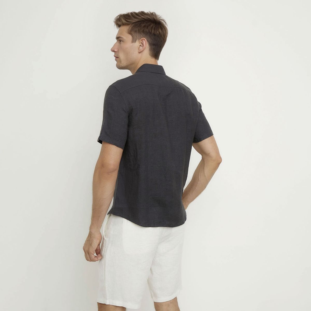 WOLF&HANK - Camisa Casual Manga Corta Lino Hombre Wolf&Hank