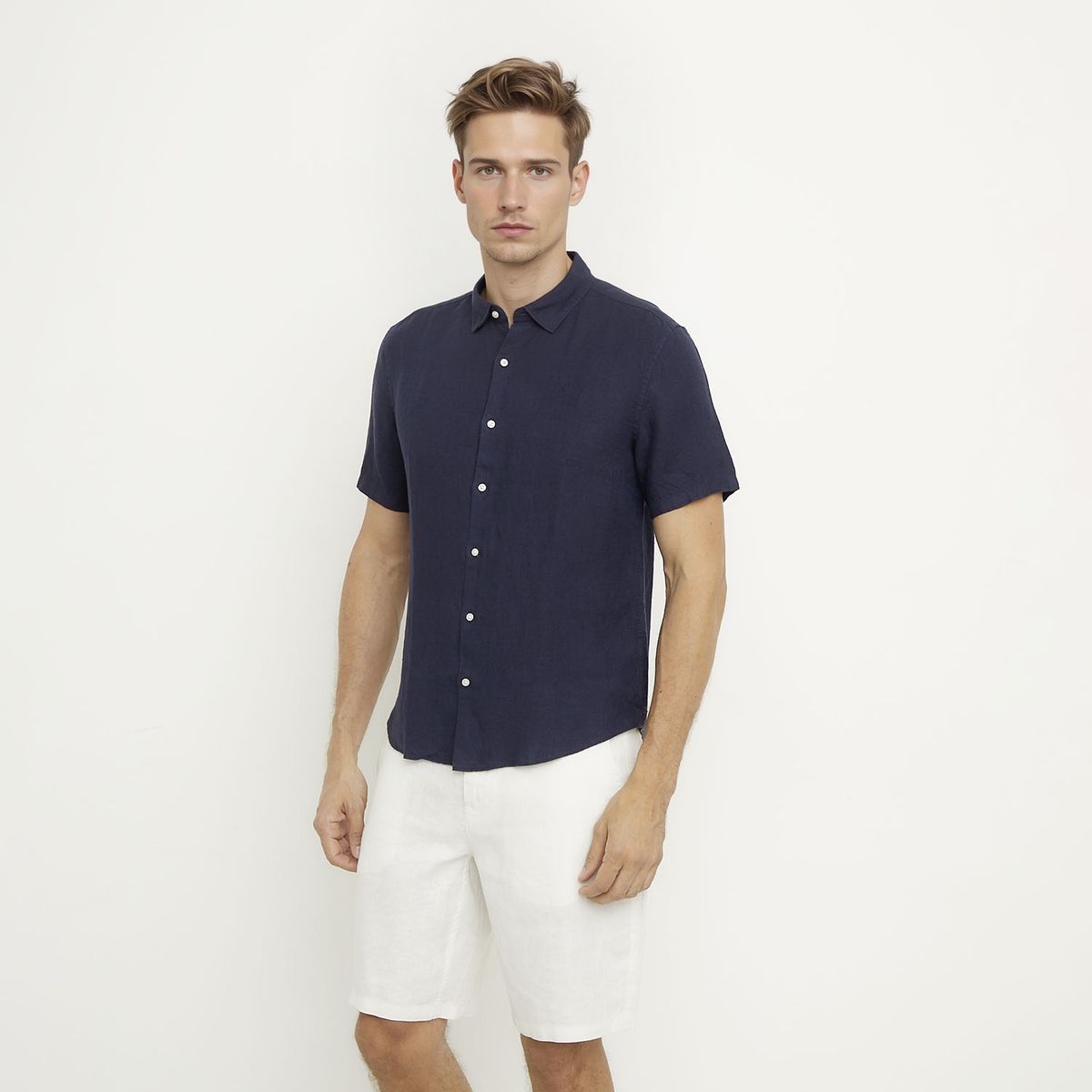 WOLF&HANK - Camisa Casual Manga Corta Lino Hombre Wolf&Hank