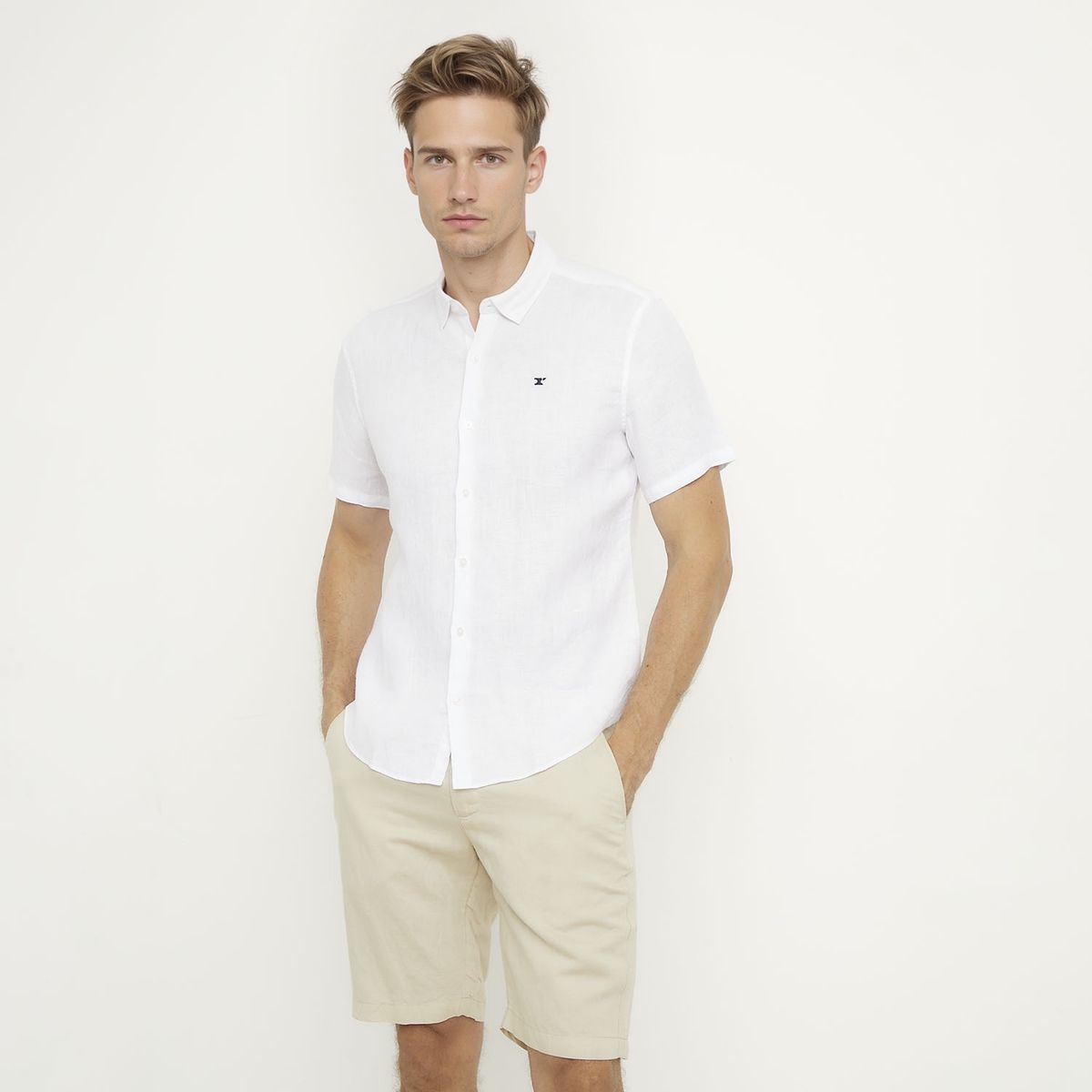 WOLF&HANK - Camisa Casual Manga Corta Lino Hombre Wolf&Hank