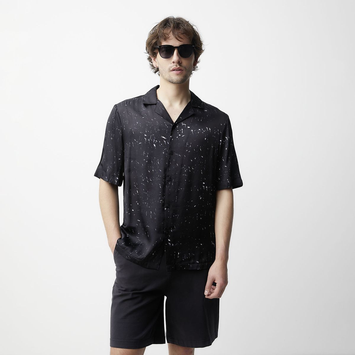 BASEMENT - Camisa Casual Manga Corta Viscosa Hombre Basement