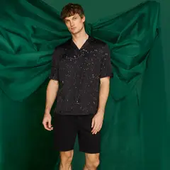 BASEMENT - Camisa Casual Manga Corta Viscosa Hombre