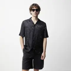 BASEMENT - Camisa Casual Manga Corta Viscosa Hombre