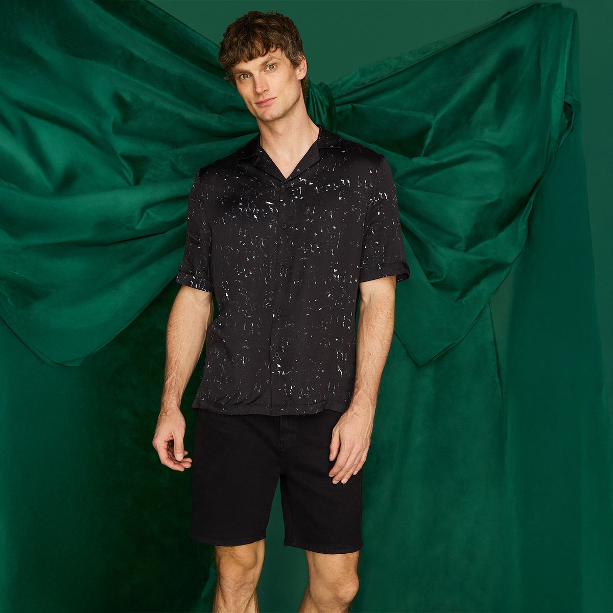 BASEMENT - Camisa Casual Manga Corta Viscosa Hombre Basement