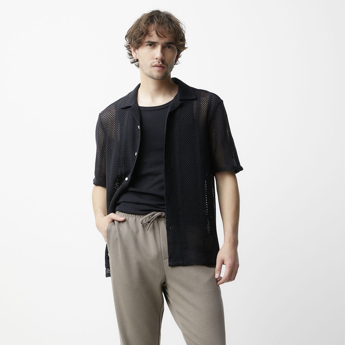 BASEMENT - Camisa Casual Manga Corta Hombre Basement