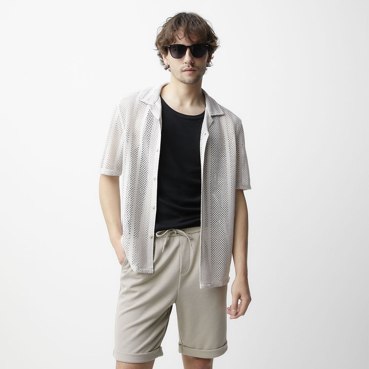 BASEMENT - Camisa Casual Manga Corta Hombre Basement