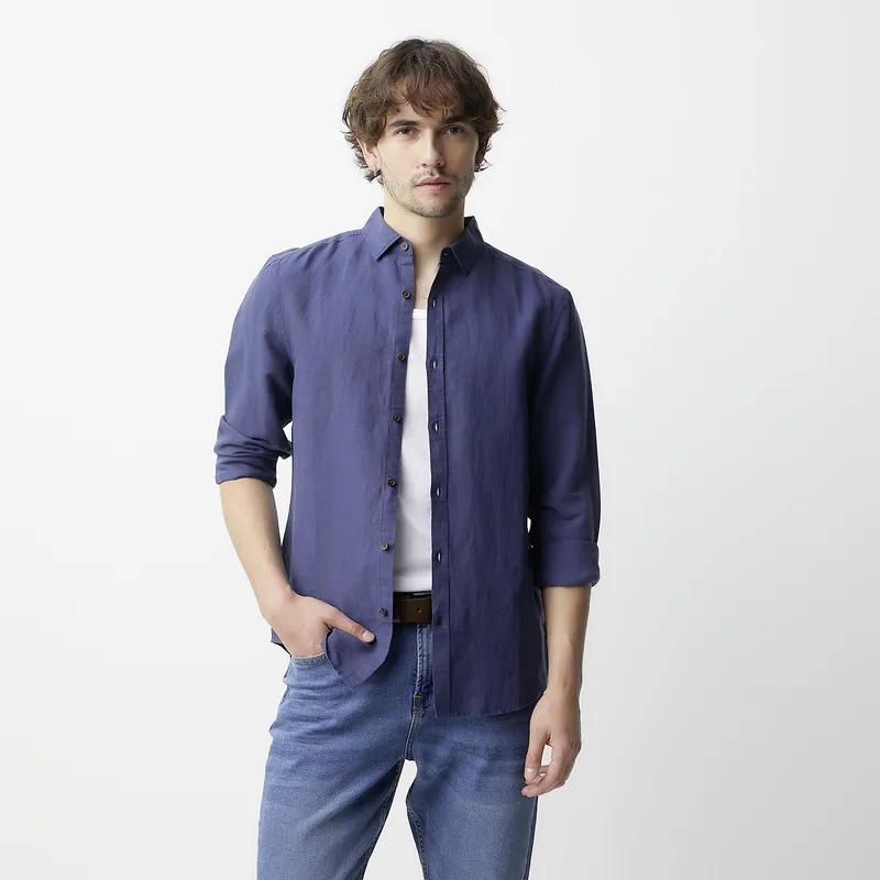 BASEMENT - Camisa Manga Larga Lino Hombre Basement