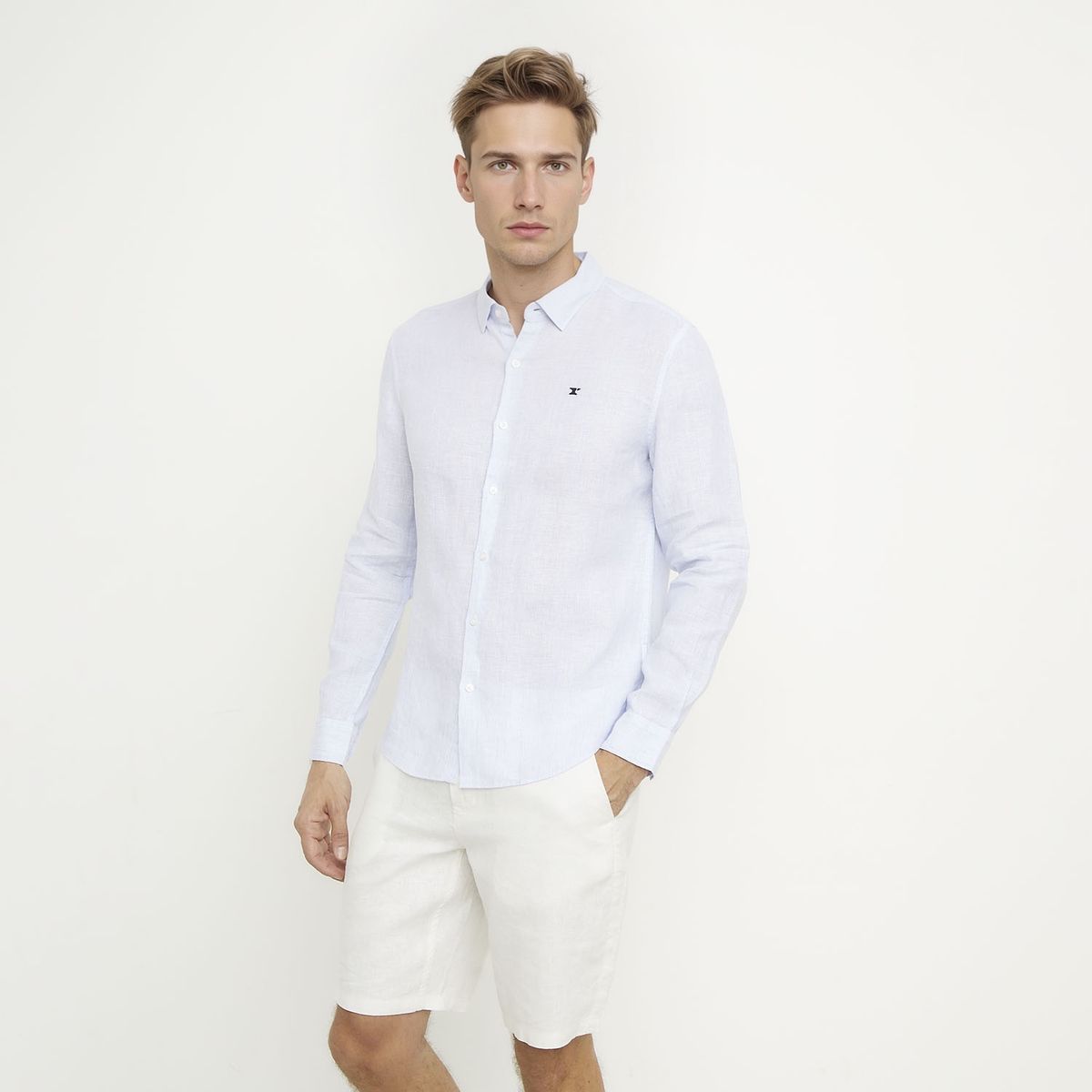 WOLF&HANK - Camisa Casual Manga Larga Lino Hombre Wolf&Hank