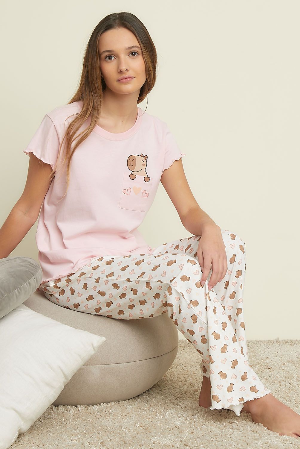 SYBILLA - Pijama Mujer Algod�n Capibara Manga Corta Sybilla