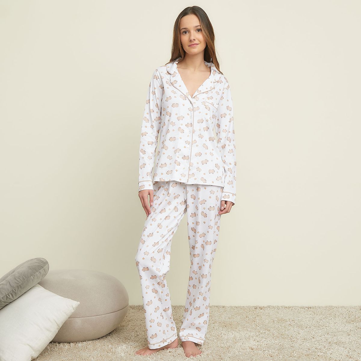 SYBILLA - Pijama Camisero Algodón Capibara Manga Larga Mujer Sybilla