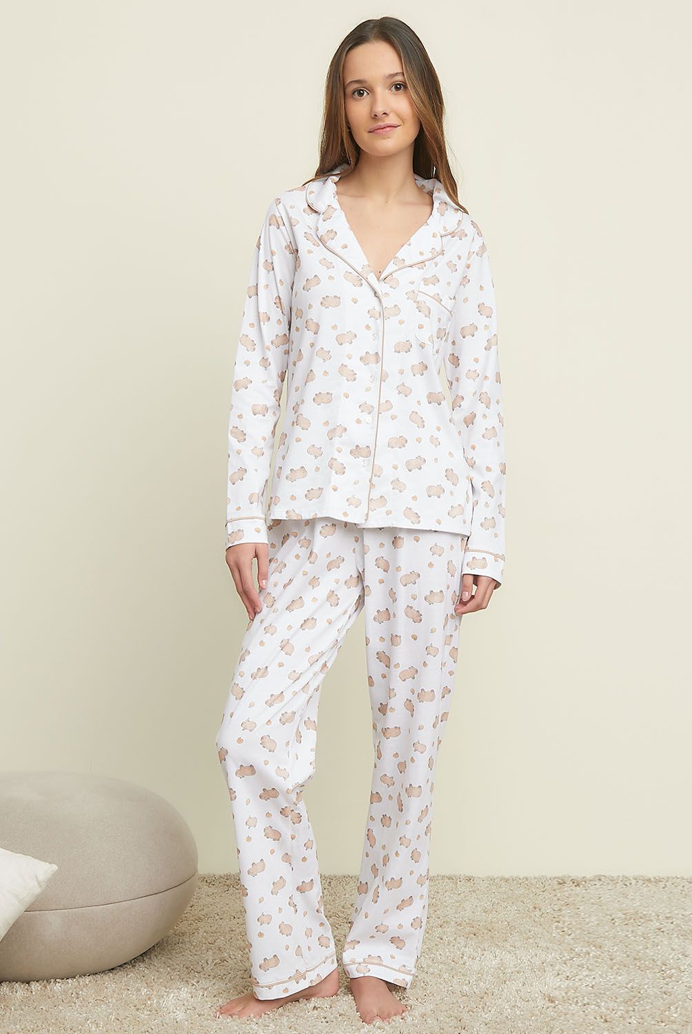 SYBILLA - Pijama Camisero Mujer Algod�n Capibara Manga Larga Sybilla