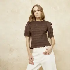 BASEMENT - Blusa Manga Corta Algodón Mujer