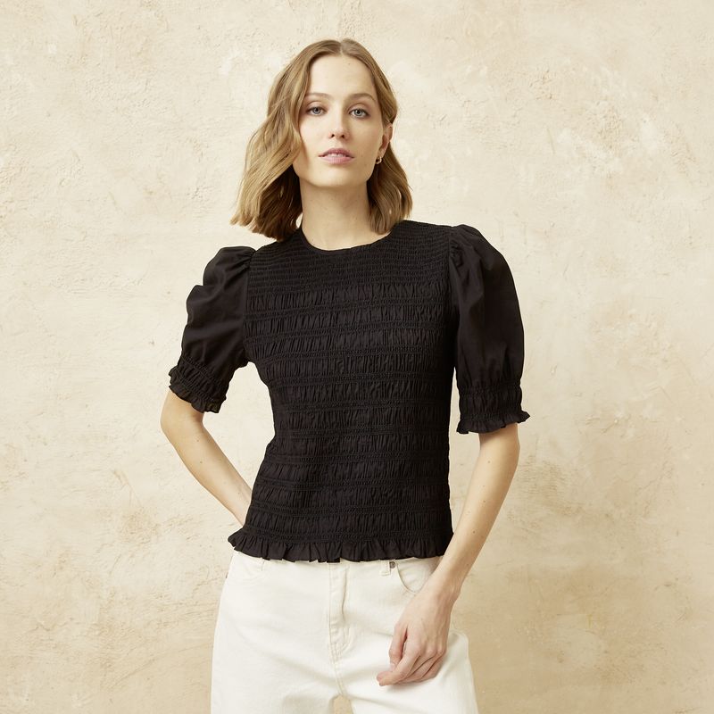 BASEMENT - Blusa Manga Corta Algodón Mujer Basement