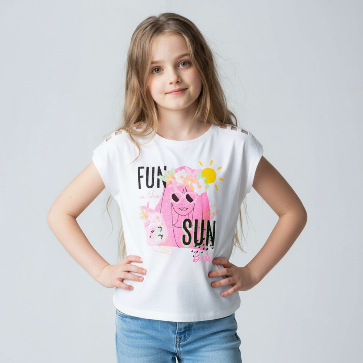 BARBIE - Polera Barbie Manga Corta Niña Algodón