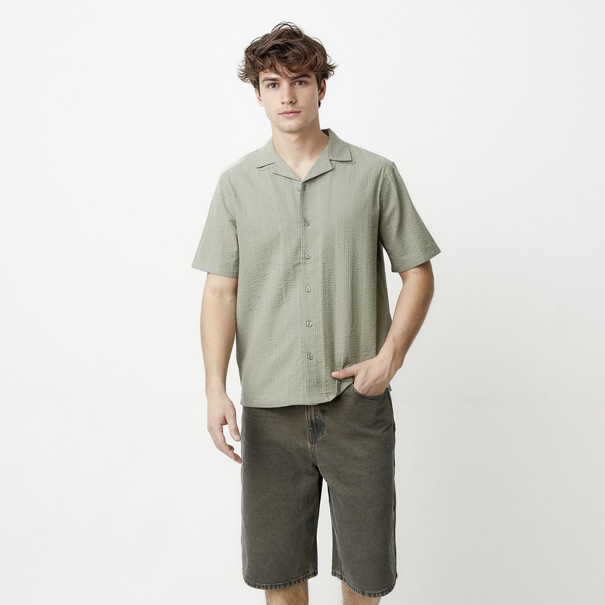 BEARCLIFF - Camisa Casual Manga Corta Algodón Hombre Bearcliff