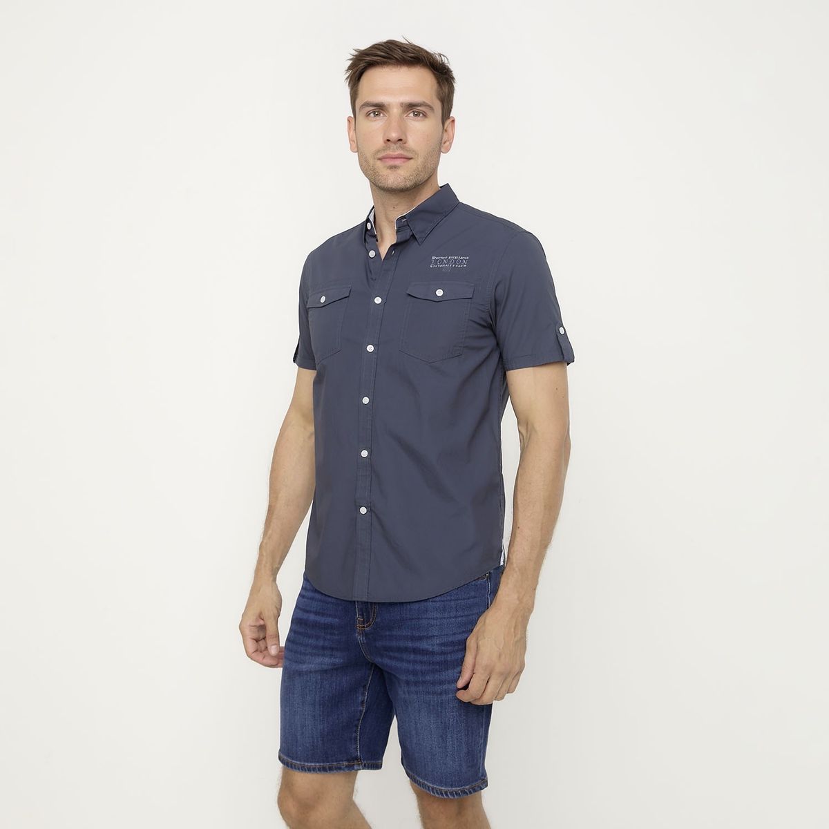 UNIVERSITY CLUB - Camisa Casual Manga Corta Algodón Hombre University Club