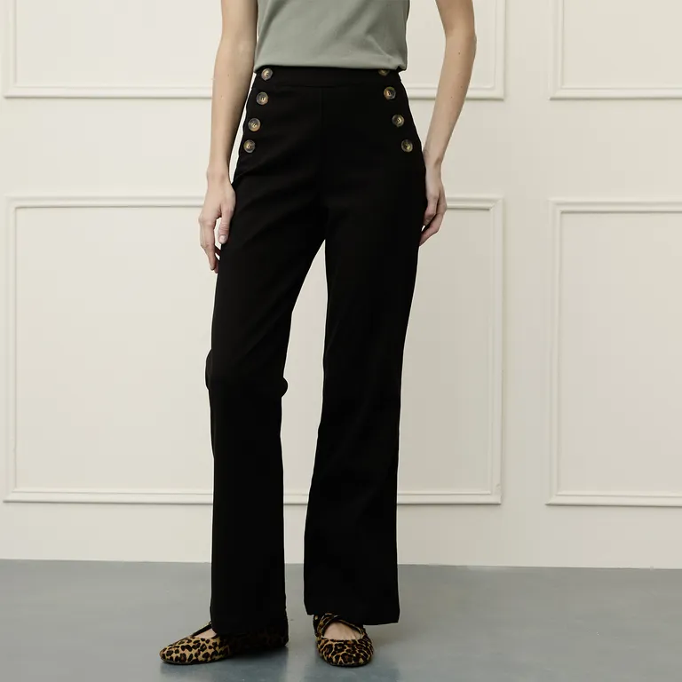 Pantalón Tiro Alto Botones Mujer