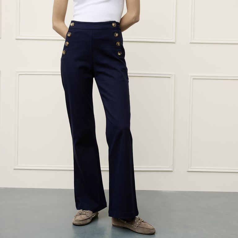 Pantalón Tiro Alto Botones Mujer
