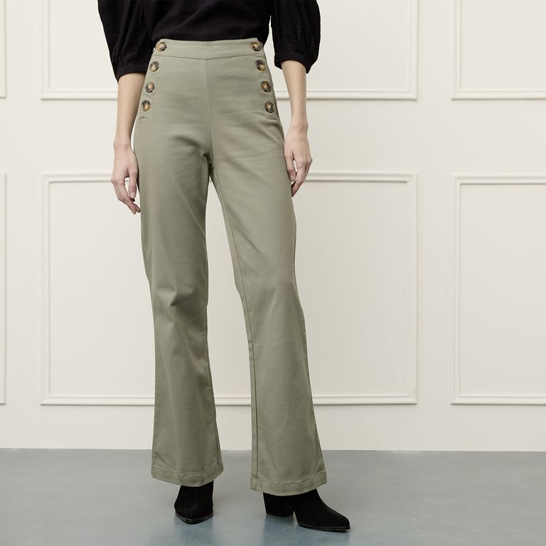 Pantalón Tiro Alto Botones Mujer