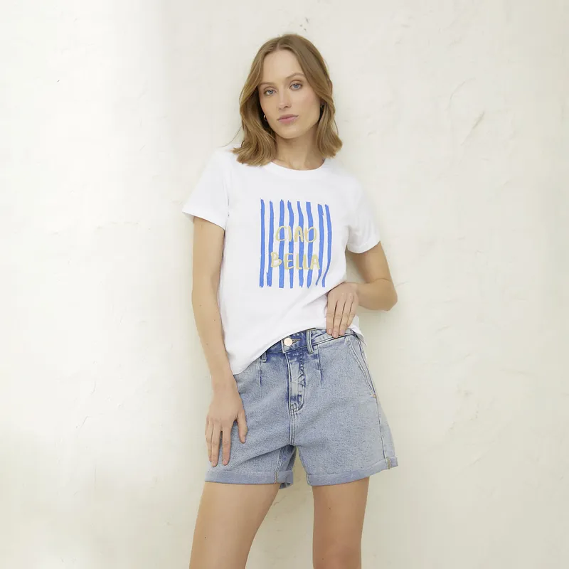 BASEMENT - Polera Manga Corta Algodón Mujer Basement