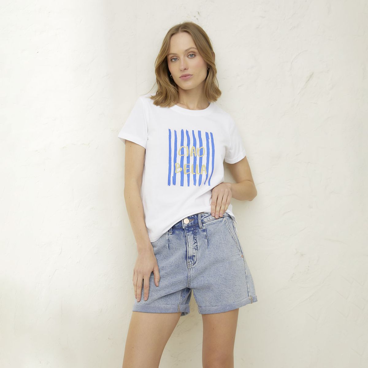 BASEMENT - Polera Manga Corta Algodón Mujer Basement