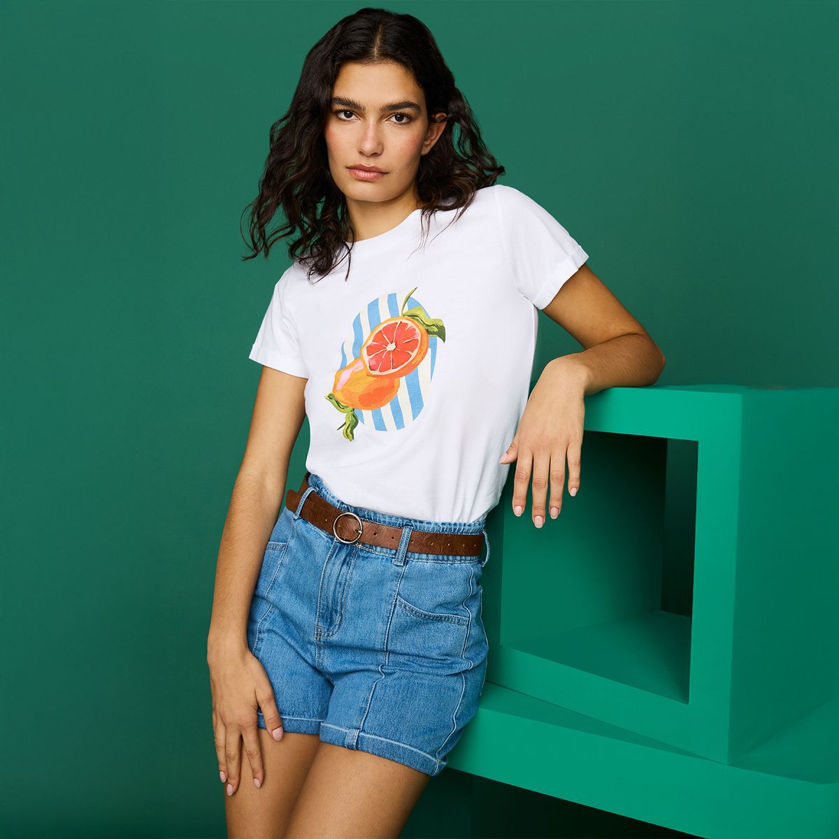 BASEMENT - Polera Manga Corta Algodón Mujer Basement