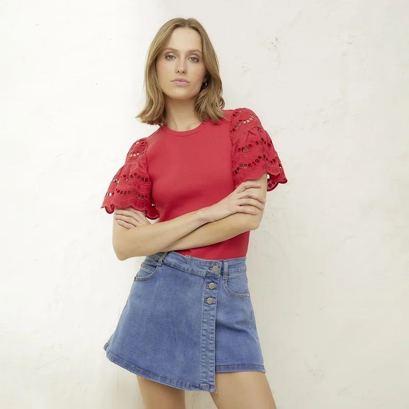 BASEMENT - Polera Manga Corta Algodón Mujer Basement