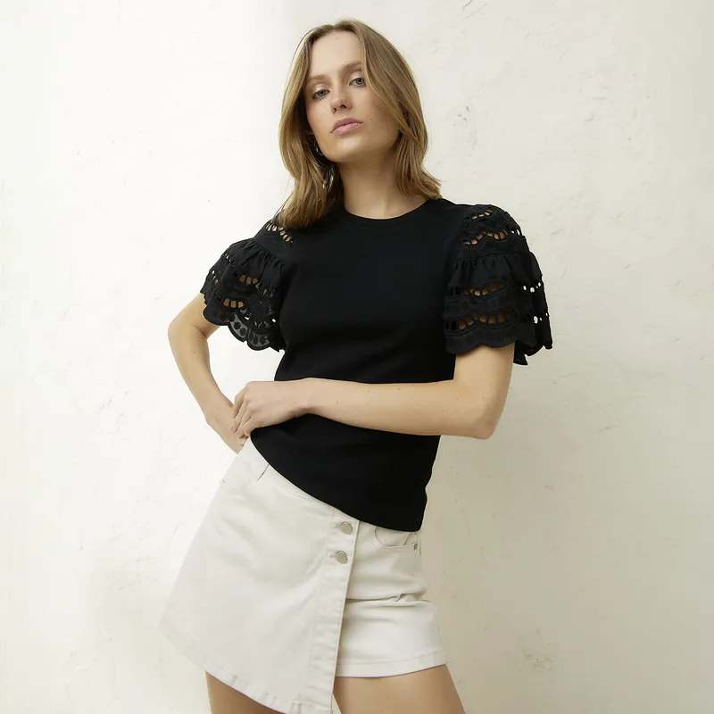 BASEMENT - Polera Manga Corta Algodón Mujer Basement