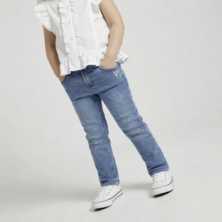 Jeans Slim Fit con Bordado Niña Denim