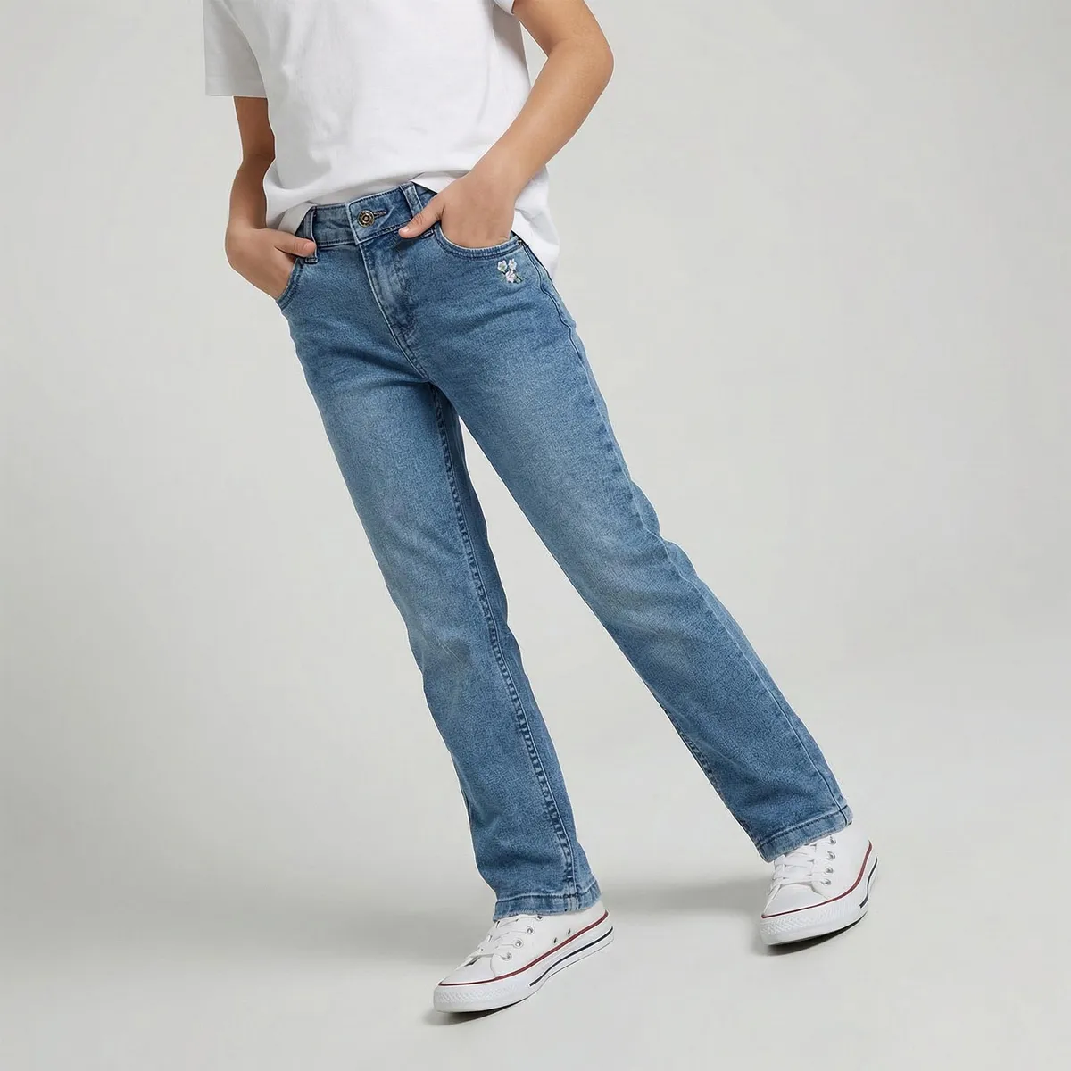 YAMP - Jeans Yamp Slim Fit con Bordado Niña Denim
