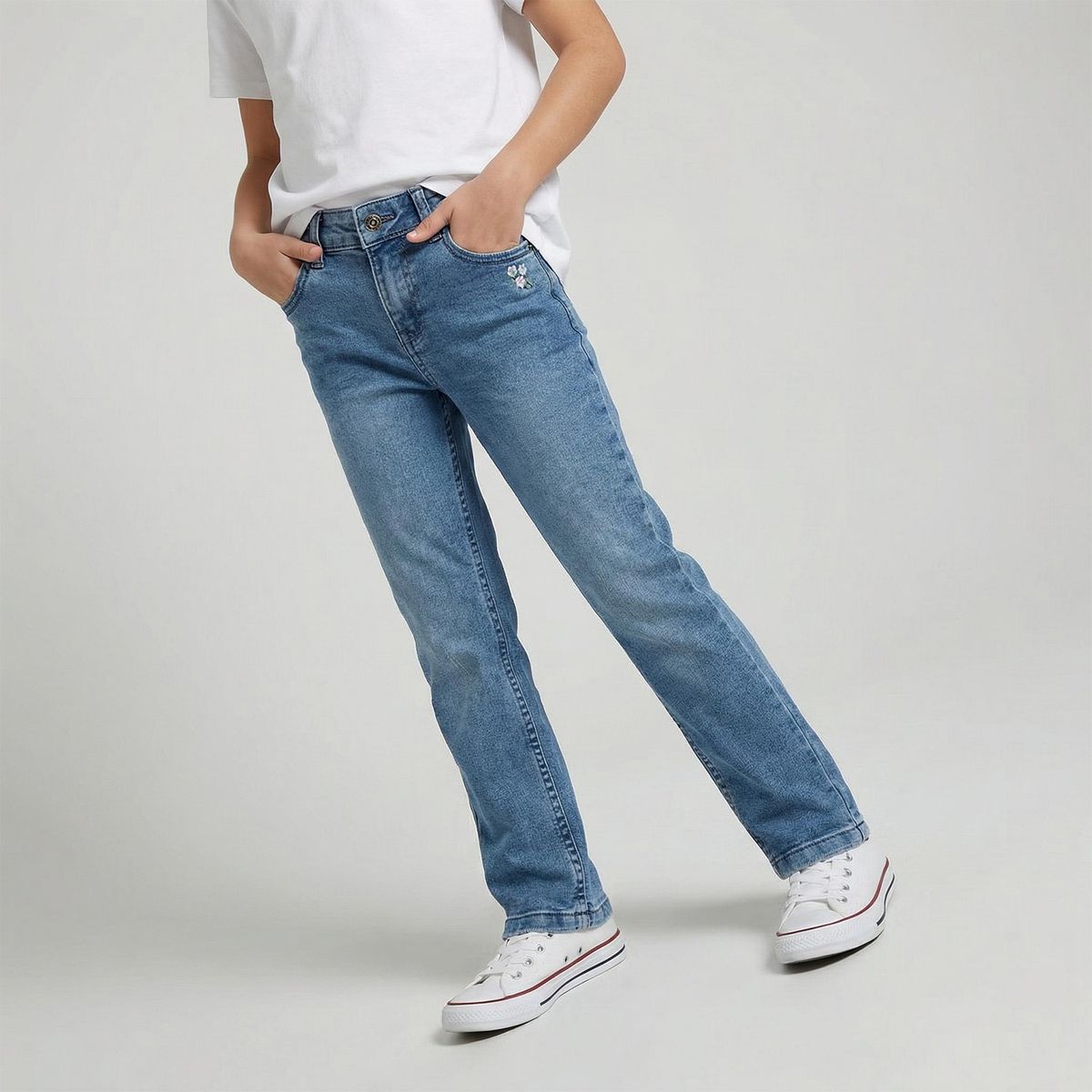 YAMP - Jeans Yamp Slim Fit con Bordado Niña Denim