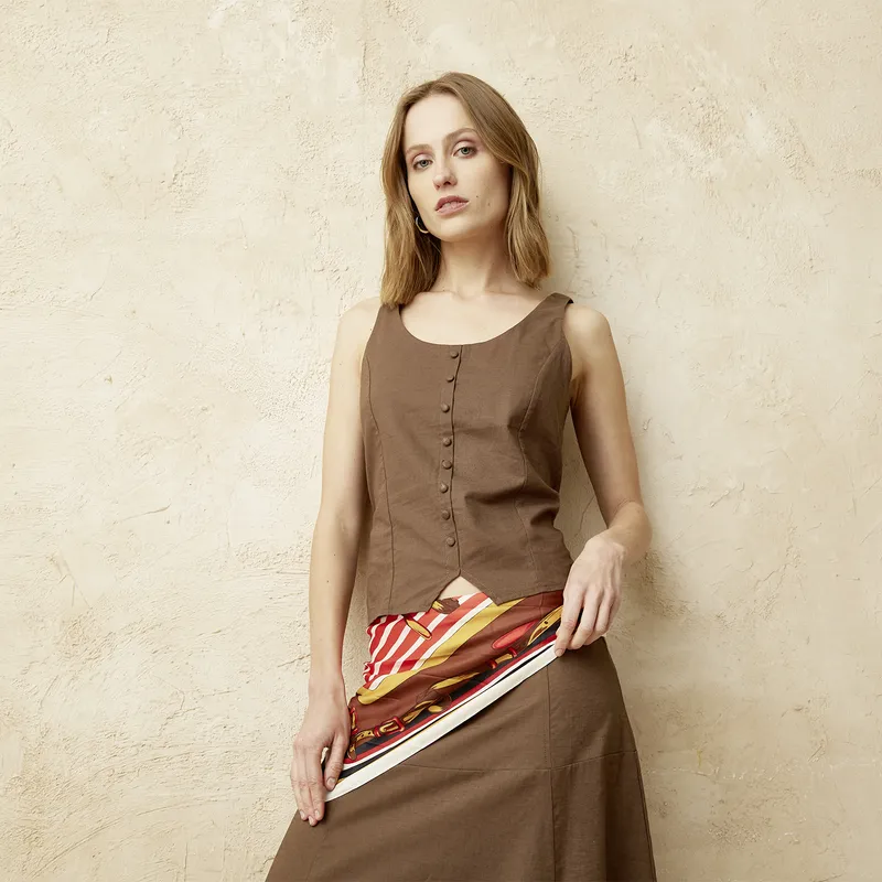 BASEMENT - Blusa Sin Manga Lino Mujer Basement