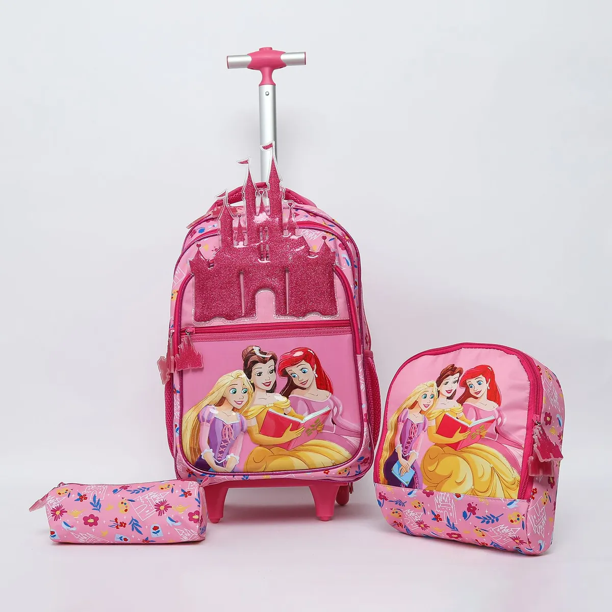 PRINCESAS - Pack Escolar Mochila Con Rueditas + Lonchera + Estuche