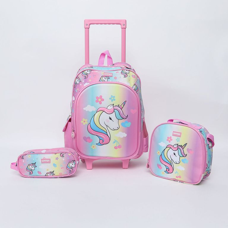 YAMP Pack Escolar Mochila con rueditas + Lonchera + Estuche