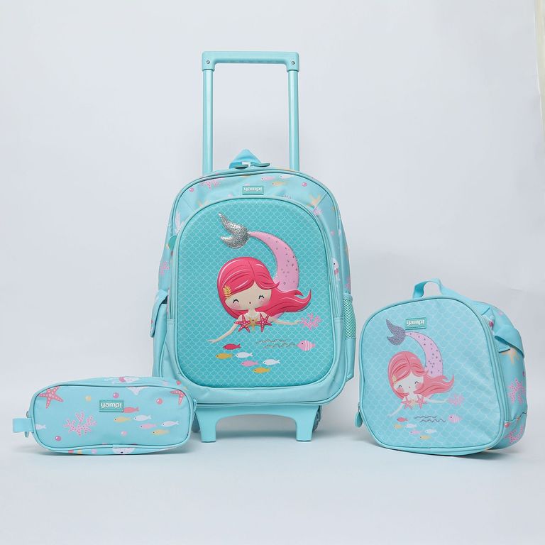 YAMP Pack Escolar Mochila con rueditas + Lonchera + Estuche